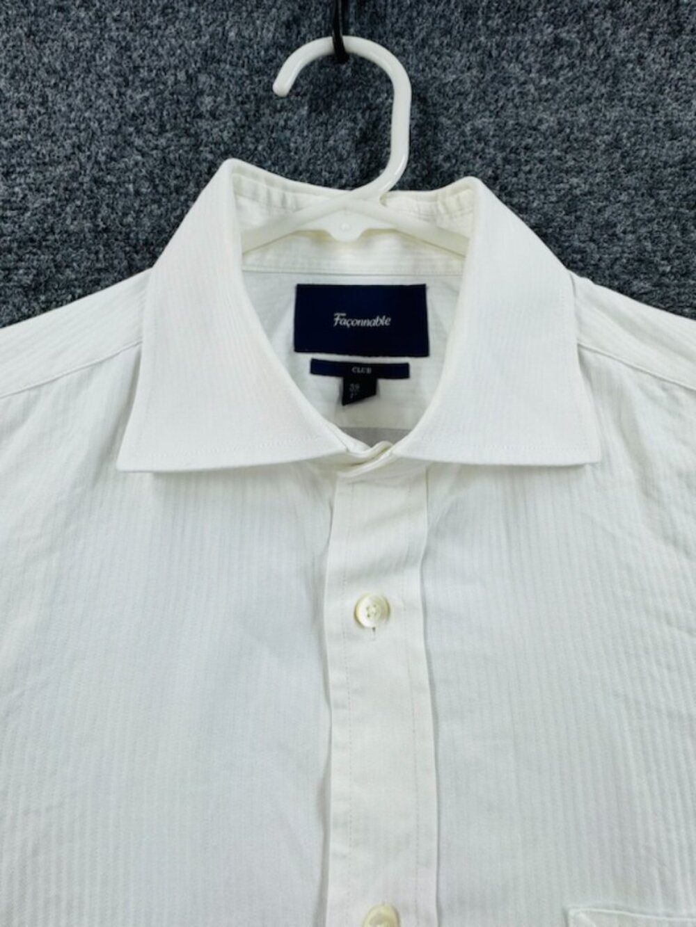 Faconnable 15.5 Logo Men White Club Cotton Shirt French Long Sleeve Pocket Adult